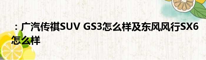 ：广汽传祺SUV GS3怎么样及东风风行SX6怎么样