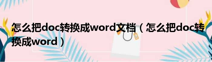 怎么把doc转换成word文档（怎么把doc转换成word）