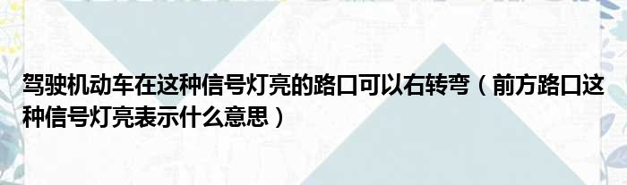 驾驶机动车在这种信号灯亮的路口可以右转弯（前方路口这种信号灯亮表示什么意思）