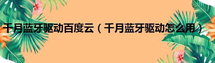 千月蓝牙驱动百度云（千月蓝牙驱动怎么用）