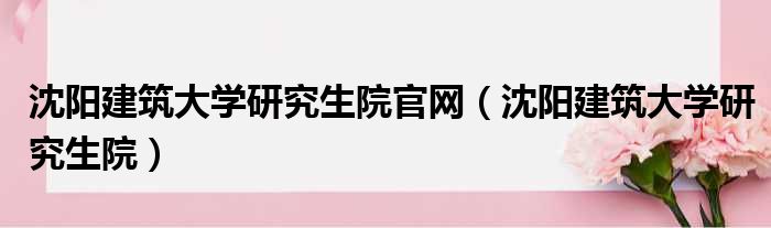 沈阳建筑大学研究生院官网（沈阳建筑大学研究生院）