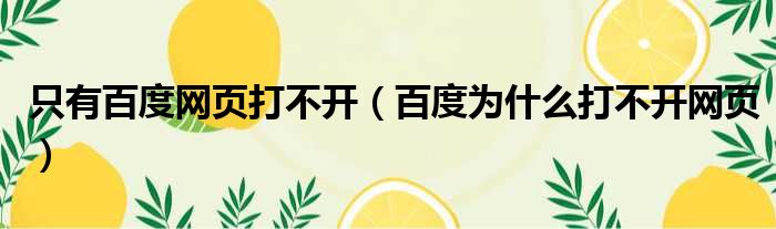 只有百度网页打不开（百度为什么打不开网页）