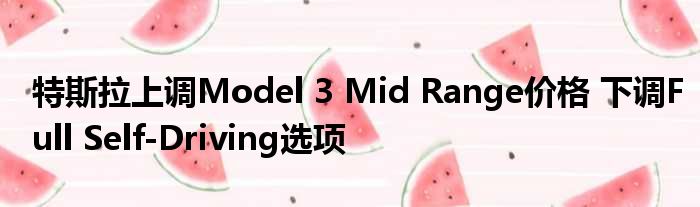 特斯拉上调Model 3 Mid Range价格 下调Full Self-Driving选项