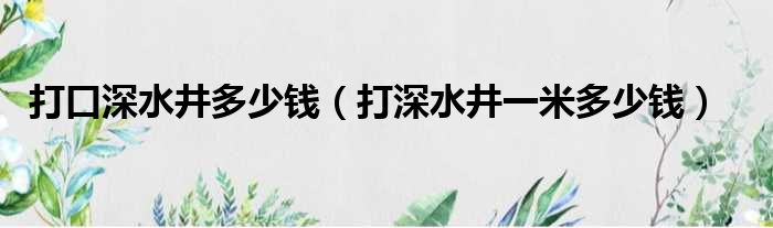 打口深水井多少钱（打深水井一米多少钱）