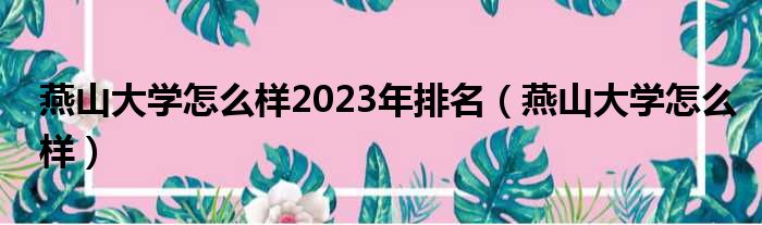 燕山大学怎么样2023年排名（燕山大学怎么样）