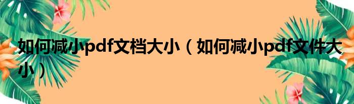 如何减小pdf文档大小（如何减小pdf文件大小）