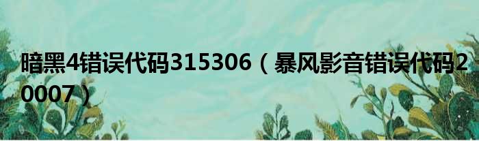 暗黑4错误代码315306（暴风影音错误代码20007）