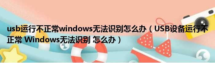 usb运行不正常windows无法识别怎么办（USB设备运行不正常 Windows无法识别 怎么办）