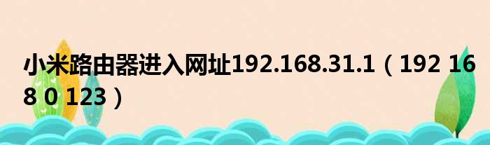 小米路由器进入网址192.168.31.1（192 168 0 123）