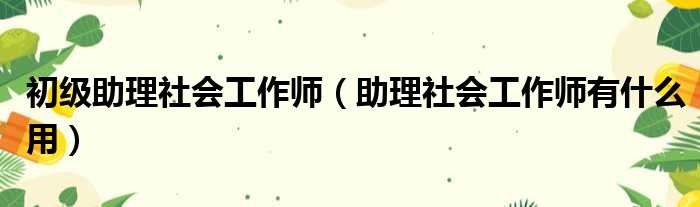 初级助理社会工作师（助理社会工作师有什么用）