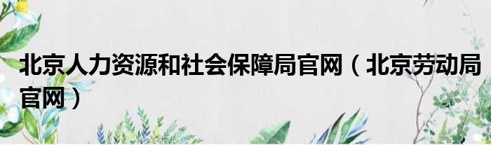 北京人力资源和社会保障局官网（北京劳动局官网）