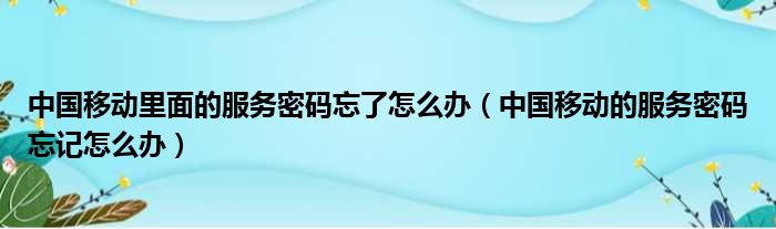 中国移动里面的服务密码忘了怎么办（中国移动的服务密码忘记怎么办）