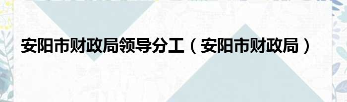 安阳市财政局领导分工（安阳市财政局）