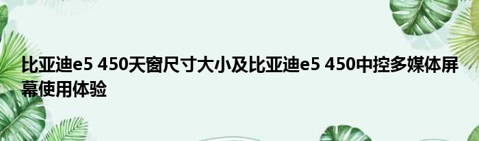 比亚迪e5 450天窗尺寸大小及比亚迪e5 450中控多媒体屏幕使用体验