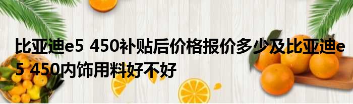 比亚迪e5 450补贴后价格报价多少及比亚迪e5 450内饰用料好不好
