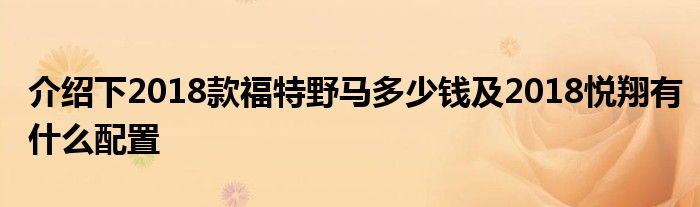 介绍下2018款福特野马多少钱及2018悦翔有什么配置