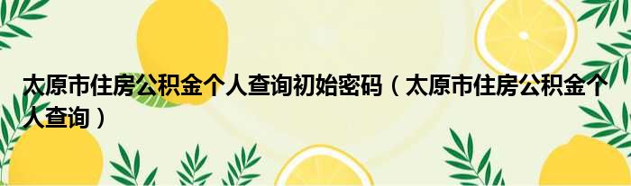 太原市住房公积金个人查询初始密码（太原市住房公积金个人查询）