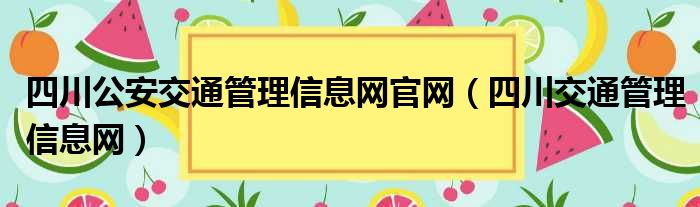 四川公安交通管理信息网官网（四川交通管理信息网）