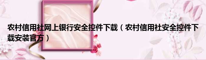 农村信用社网上银行安全控件下载（农村信用社安全控件下载安装官方）