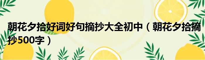 朝花夕拾好词好句摘抄大全初中（朝花夕拾摘抄500字）