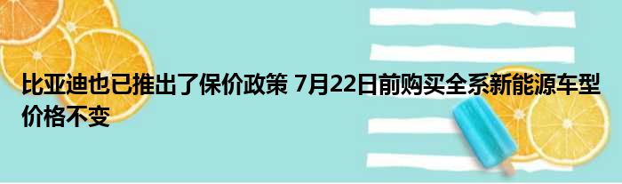 比亚迪也已推出了保价政策 7月22日前购买全系新能源车型价格不变