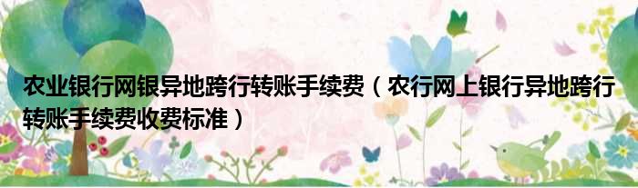 农业银行网银异地跨行转账手续费（农行网上银行异地跨行转账手续费收费标准）