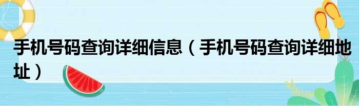 手机号码查询详细信息（手机号码查询详细地址）