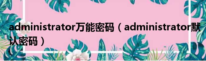 administrator万能密码（administrator默认密码）