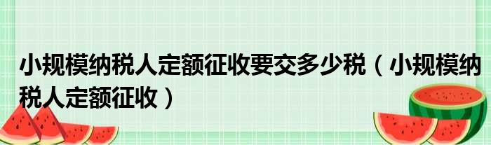 小规模纳税人定额征收要交多少税（小规模纳税人定额征收）