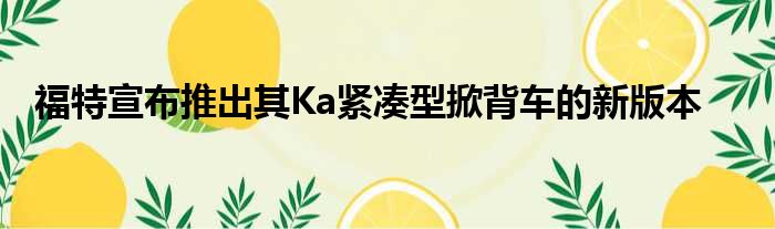 福特宣布推出其Ka紧凑型掀背车的新版本