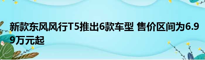 新款东风风行T5推出6款车型 售价区间为6.99万元起