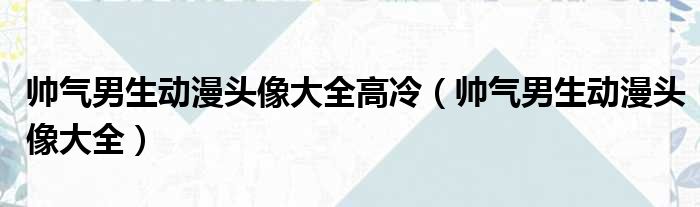 帅气男生动漫头像大全高冷（帅气男生动漫头像大全）