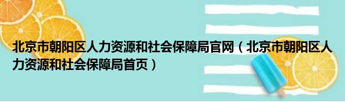 北京市朝阳区人力资源和社会保障局官网（北京市朝阳区人力资源和社会保障局首页）