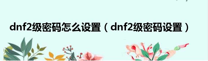 dnf2级密码怎么设置（dnf2级密码设置）