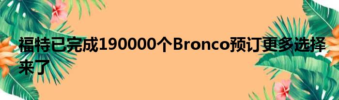 福特已完成190000个Bronco预订更多选择来了