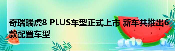 奇瑞瑞虎8 PLUS车型正式上市 新车共推出6款配置车型