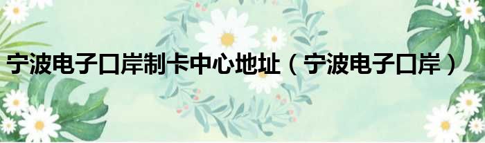 宁波电子口岸制卡中心地址（宁波电子口岸）