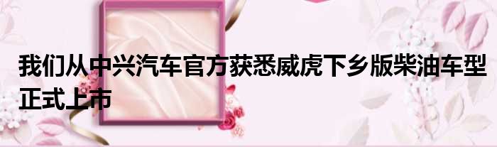 我们从中兴汽车官方获悉威虎下乡版柴油车型正式上市