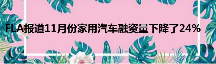 FLA报道11月份家用汽车融资量下降了24%