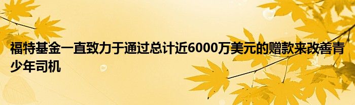 福特基金一直致力于通过总计近6000万美元的赠款来改善青少年司机