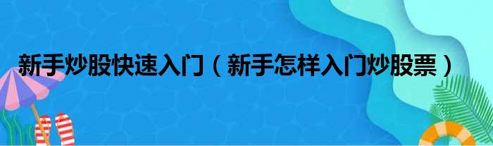 新手炒股快速入门（新手怎样入门炒股票）