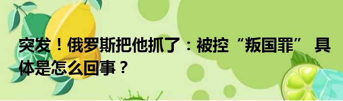 突发！俄罗斯把他抓了：被控“叛国罪” 具体是怎么回事？