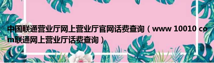 中国联通营业厅网上营业厅官网话费查询（www 10010 com联通网上营业厅话费查询）