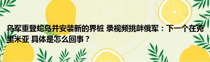 乌军重登蛇岛并安装新的界桩 录视频挑衅俄军：下一个在克里米亚 具体是怎么回事？