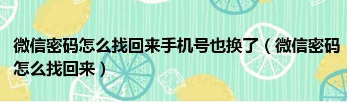 微信密码怎么找回来手机号也换了（微信密码怎么找回来）