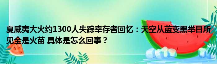 夏威夷大火约1300人失踪幸存者回忆：天空从蓝变黑举目所见全是火苗 具体是怎么回事？