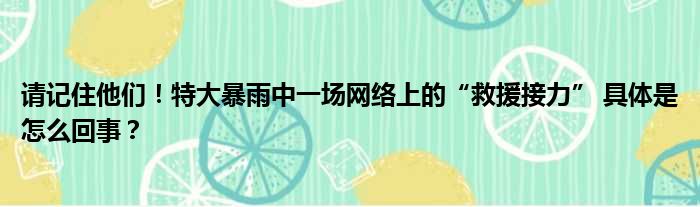 请记住他们！特大暴雨中一场网络上的“救援接力” 具体是怎么回事？