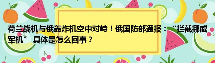 荷兰战机与俄轰炸机空中对峙！俄国防部通报：“拦截挪威军机” 具体是怎么回事？