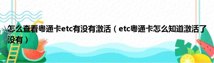 怎么查看粤通卡etc有没有激活（etc粤通卡怎么知道激活了没有）