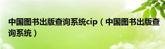 中国图书出版查询系统cip（中国图书出版查询系统）